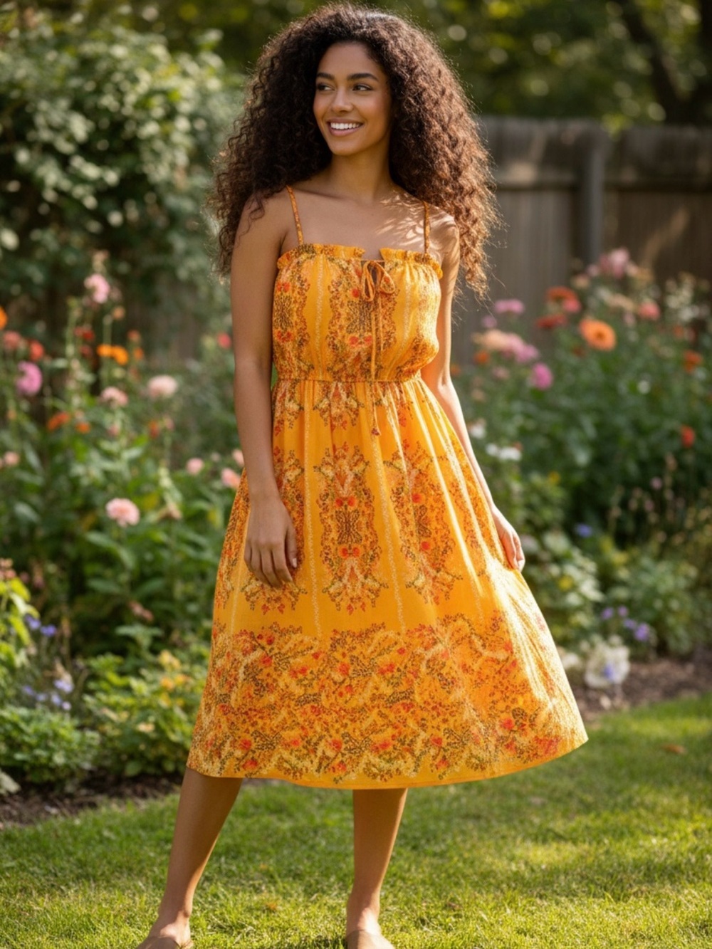Sunny Yellow Sundress🌺 with Spaghetti Straps for Casual Wear ( Brand AUW )